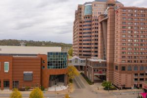 an aerial view of a city with tall buildings at Cincinnati Marriott at RiverCenter in Covington