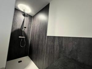 a bathroom with a shower with a shower head at Coin de paradis avec spa illimité en plein centre Avranches in Avranches