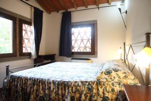 a bedroom with a bed and two windows at Tiberio in Loro Ciuffenna