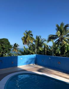 a swimming pool with palm trees in the background at Casa alto da Boa Vista in Maragogi