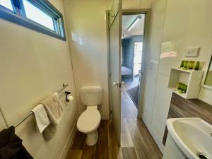 a bathroom with a toilet and a sink at Young Caravan and Tourist Park in Young