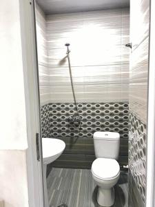 ein Bad mit einem WC und einem Waschbecken in der Unterkunft BATONI in Tbilisi City