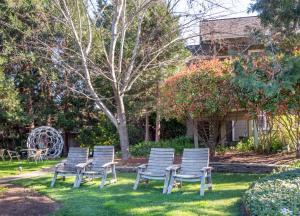 傑克遜維爾的住宿－葡萄酒江山旅館，坐在院子里的草地上的四把椅子