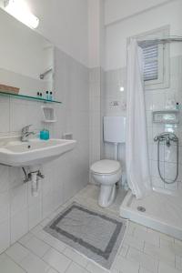 a bathroom with a sink and a toilet and a shower at Alexandros Apartments in Ipsos