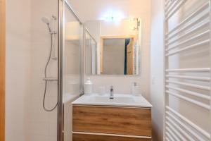 uma casa de banho com um lavatório e um espelho em Le Rondin Des Bois - Dans une station familiale em Saint-Jean-dʼAulps