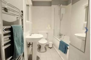 a white bathroom with a sink and a toilet at In Dublin's Best Tourist Spot Temple Bar in Dublin