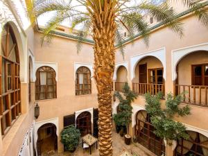 a palm tree in front of a building at Riad Selouane in Marrakesh