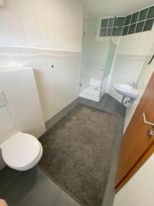 a bathroom with a toilet and a sink at Ferienwohnung Flussufer No.12 in Schweich