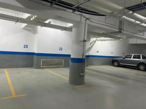 a parking garage with a car parked in it at Appartement Les Pergolas in Ariana