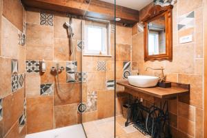 a bathroom with a sink and a shower at Posest Kunigunda in Šmartno v Rožni Dolini +61 photos