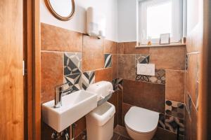 a bathroom with a sink and a toilet at Posest Kunigunda in Šmartno v Rožni Dolini