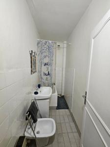uma casa de banho branca com um WC e um lavatório em Appartement T2, très lumineux - à 100m de la gare. em Limoges