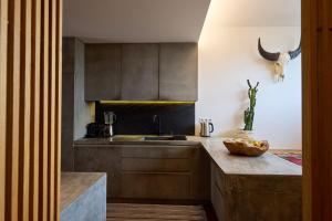 uma cozinha com um lavatório e uma bancada em FLH Secluded Porto Haven with Pool no Porto