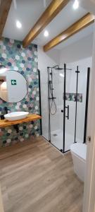 ein Bad mit einer Dusche und einem WC in der Unterkunft Apartamentos Santander 1 in Santander
