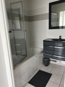 ein Badezimmer mit Dusche, Waschbecken und Badewanne in der Unterkunft Très bel appartement entre Paris et Disneyland in Lognes + 17 Fotos