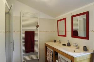 ein Badezimmer mit Waschbecken, Spiegel und Dusche in der Unterkunft Le pre des marguerites in Rosnay-lʼHôpital + 10 Fotos