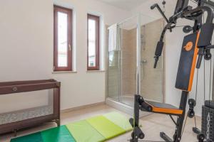 a gym room with a shower and a treadmill at Villa Dora in Central Istria kids friendly with private pool and playground for 10 persons in Svetvinčenat