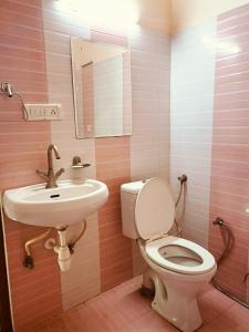 a bathroom with a toilet and a sink at Hotel Braj Haveli in Jaipur