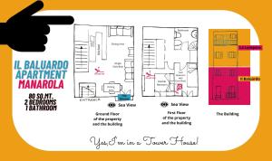 a floor plan of a apartment in manadalola with a hand pointing to at Il Baluardo Sea View Apartment on the Cliff in Manarola