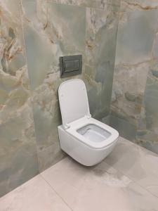 um WC numa casa de banho com uma parede de pedra em ΟΙΚΙΑ ΑΠΟΖΑΡΙ ΜΕΓΑΛΗ ΠΕΡΣΑ em Kastoria