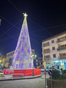 einen beleuchteten Weihnachtsbaum in einer Stadt in der Nacht in der Unterkunft Appartamento in piazzetta in Trecase