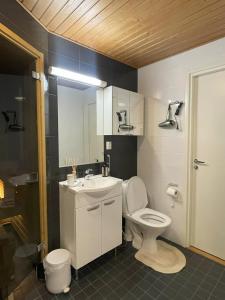 ein Badezimmer mit einem weißen WC und einem Waschbecken in der Unterkunft Pearl Apartment in Rovaniemi