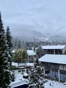 ラアにあるRancho 445の建物と木々のある雪に覆われた街