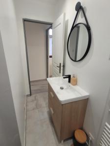 un bagno con lavandino e specchio di Cosy Studio a Saint-Mitre-les-Remparts Altre 6 foto