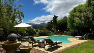 - une piscine avec des chaises longues et un parasol dans l'établissement In the Vine Country Manor & Spa, à Stellenbosch