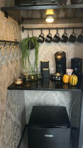 a counter with a coffee maker and pumpkins on it at City Stay Juliette in Enschede