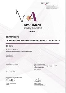 Certifikát, hodnocení, plakát nebo jiný dokument vystavený v ubytování Cà Maria