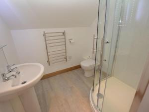 a bathroom with a shower and a sink and a toilet at 2 Bed in Fairbourne 43105 in Arthog