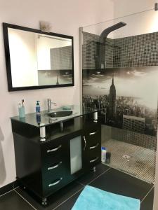 ein Bad mit einem Waschbecken und einem Spiegel in der Unterkunft Appartement au calme in Propriano