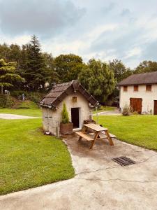 un refugio de picnic con una mesa de picnic en un patio en Le champenois, en Festigny