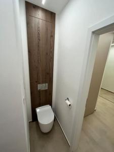 un bagno con servizi igienici nell'angolo della camera di New spacious one-room apartment a Prievoz