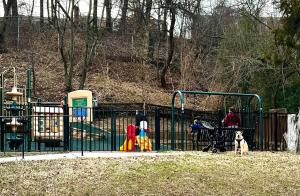 a group of people and a dog at a playground at Perfect For Families That Want To Be Close To Dc in Alexandria