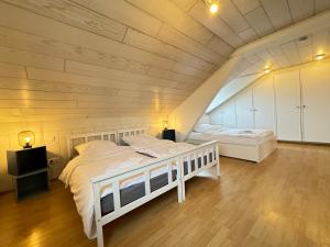 a bedroom with two beds in a attic at Der Schwan 7 - 2 Balkone - zentral - 100 qm in Düren - Eifel