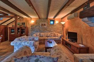 a large living room with couches and a tv at Rustic Villa Simone with outdoor pool in Porec in Krmenjak