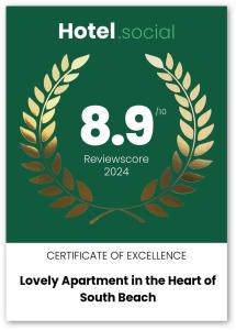 a certificate of excellence for a hotel with a laurelreath at Lovely apartment in the heart of South Beach in Miami Beach