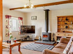 a living room with a fireplace and a tv at 2 Bed in South Molton 88994 in Bishops Nympton