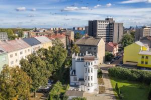 an aerial view of a city with buildings at Apartments Villa Whitehouse in Ostrava