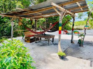 um parque infantil com uma rede de descanso e uma mesa de piquenique em Land of Promise - Reggae Escape em Zanderij