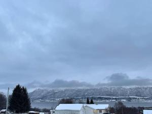 ein großes Bild eines schneebedeckten Berges in der Unterkunft Ivar and Sofies House in Tromsø