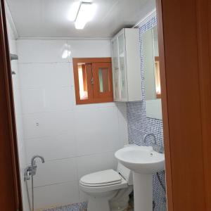 La salle de bains est pourvue de toilettes blanches et d'un lavabo. dans l'établissement Lion's home 외국인 전용, à Séoul