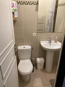 a small bathroom with a toilet and a sink at Appartement meublé à Croissy sur Seine in Croissy-sur-Seine