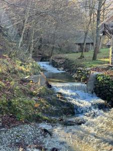 a stream of water with a house in the background at Bjelasnica-Villa-Treskina dvorišta-Apartmani-Izletište-Ribnjak in Sarajevo