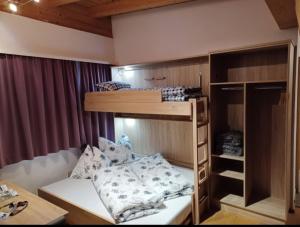 Zimmer mit 2 Etagenbetten in einem Zimmer in der Unterkunft Ferienwohnung Heissl in Fieberbrunn