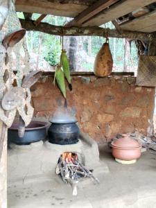 - une cuisine équipée d'une cuisinière avec des casseroles et des poêles dans l'établissement The Vintage Villa - Knuckles, à Rangala