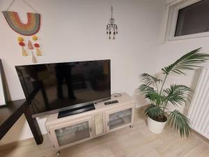 TV a/nebo společenská místnost v ubytování Close to PARIS, at HOUILLES, house within an exotic garden + 5 fotografií