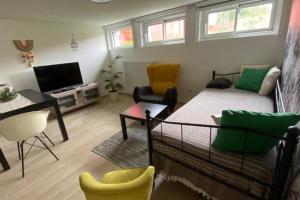 TV a/nebo společenská místnost v ubytování Close to PARIS, at HOUILLES, house within an exotic garden